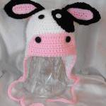 Girl's Cow Earflap Hat With Ties..