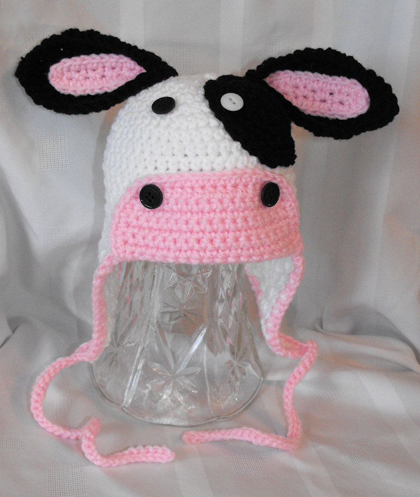 Girl's Cow Earflap Hat With Ties Custom Size