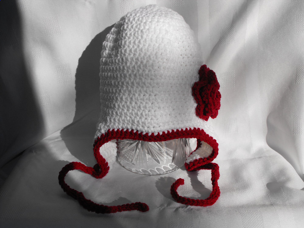 Earflap Hat With Ties And Flower Custom Color And Size