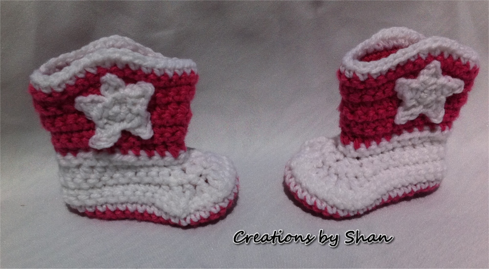 0 To 3 Months Baby Crocheted Cowboy Boots Pink White